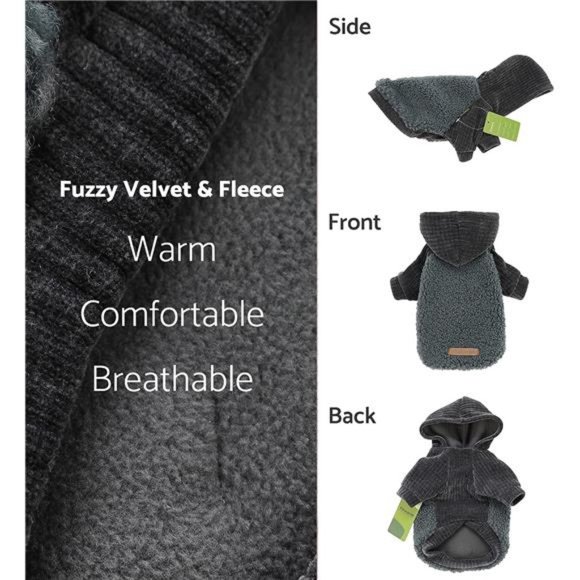 Velvet Thermal Dog Coat Puppy Winter Clothes Pet Jacket Cat Hoodie Outfits - Picture 4 of 7